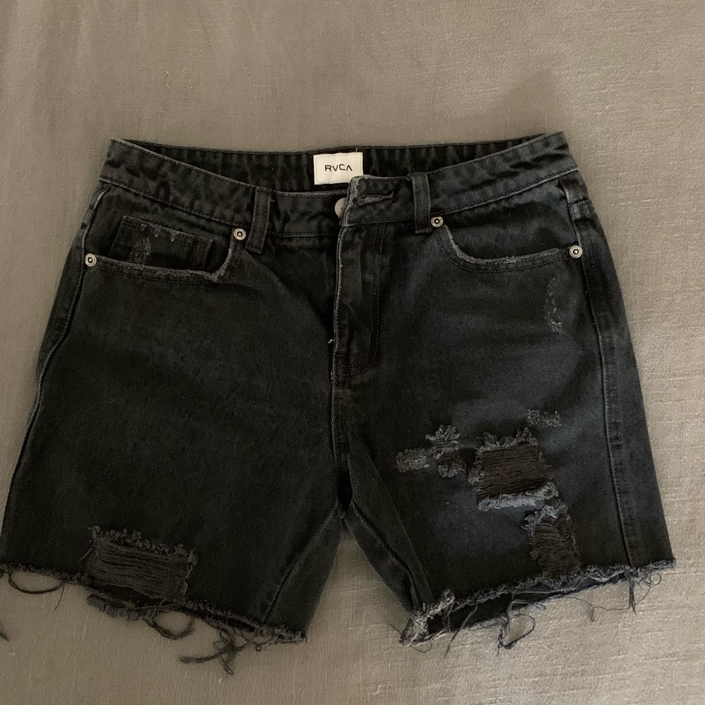 RVCA black jean shorts ripped